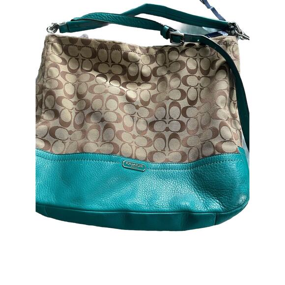 COACH Turquoise & Brown Park Signature Handbag PARK SIGNATURE HOBO F23279 - Picture 2 of 7